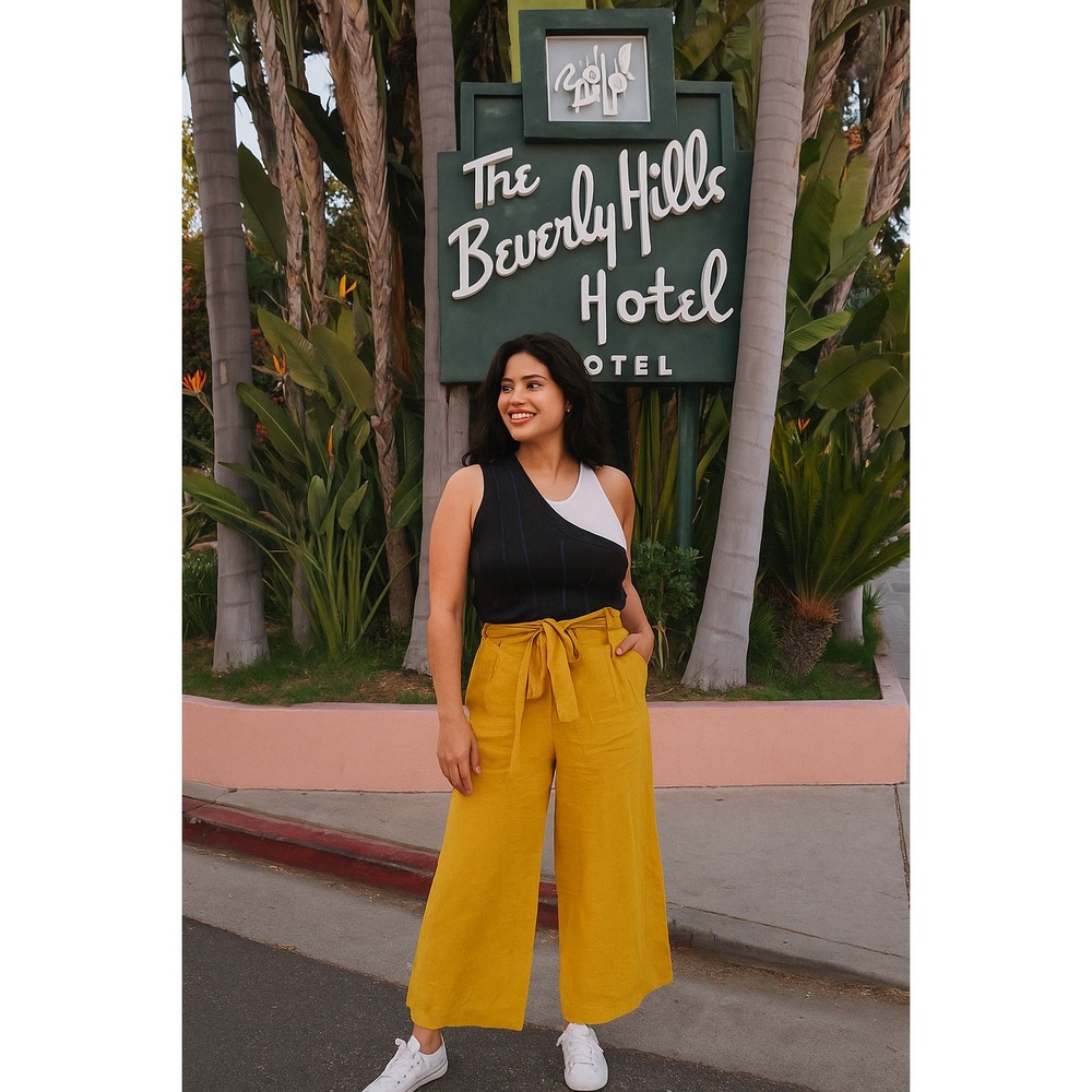 PrettyLittleThing Mustard Linen Oversized Belted High Waist Wide Leg Pants NWT